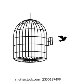 bird fly out from cage design. freedom concept, sign and symbol.