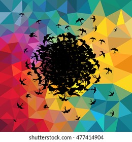bird fly out. freedom concept on abstract colorful triangle vector background. geometric pattern. vector illustration.