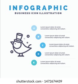 Bird, Fly, Pet, Sparrow Line icon with 5 steps presentation infographics Background