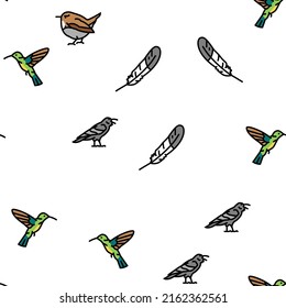 Bird Flying Animal With Feather Vector Seamless Pattern Thin Line Illustration