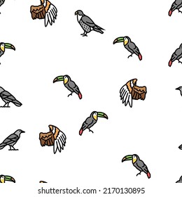 Bird Flying Animal With Feather Vector Seamless Pattern Thin Line Illustration