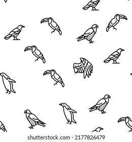 Bird Flying Animal With Feather Vector Seamless Pattern Thin Line Illustration
