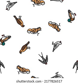 Bird Flying Animal With Feather Vector Seamless Pattern Thin Line Illustration
