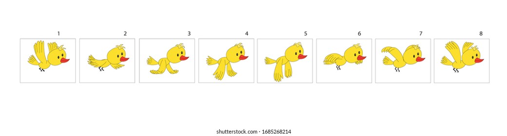 Bird flying animation. Cute bird fly Animations. Set of Sprite bird flies for games, cartoon or video animation.-vector