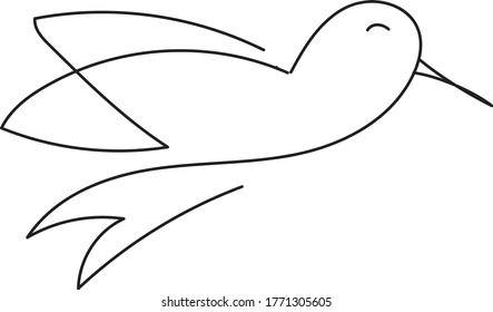 Bird flying around in the air. Shape or object made with a thin line for print.