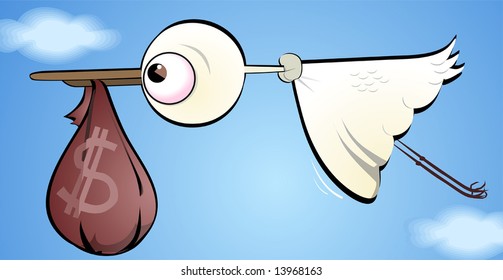 bird  flying with bag of dollars	