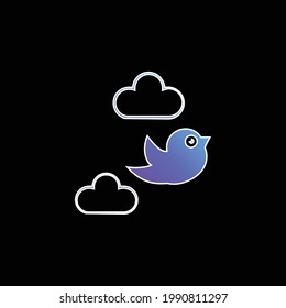 Bird Flying Between Clouds blue gradient vector icon