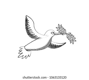 bird flying with branch in beak