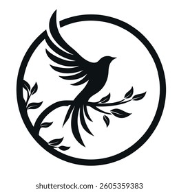 Bird Flying with Branch Icon Vector.