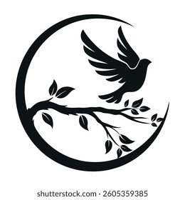 Bird Flying with Branch Icon Vector.