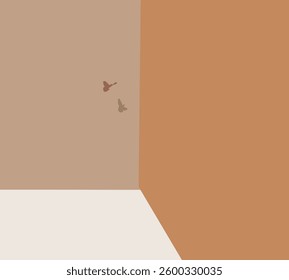 Bird flying in city reflection shadow from corner of Modern building. Domestic animal. Outdoor architecture.