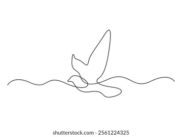 Bird flying continuous line drawing. Pigeon dove bird fly symbol of peace. Isolated on white background. Vector illustration