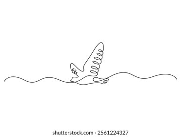 Bird flying continuous line drawing. Pigeon dove bird fly symbol of peace. Isolated on white background. Vector illustration