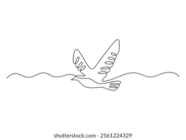 Bird flying continuous line drawing. Pigeon dove bird fly symbol of peace. Isolated on white background. Vector illustration