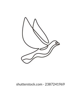 Bird flying. Continuous one line art drawing. Vector illustration isolated. Minimalist design handdrawn.