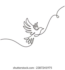 Bird flying. Continuous one line art drawing. Vector illustration isolated. Minimalist design handdrawn.