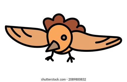 Bird Flying Doodle Vector Icon. Comic, hand drawn.