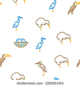Bird Flying And Eggs In Nest vector seamless pattern thin line illustration