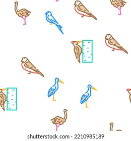 Bird Flying And Eggs In Nest vector seamless pattern thin line illustration