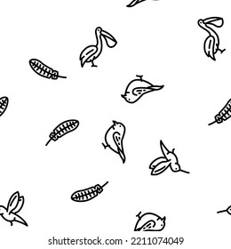 Bird Flying And Eggs In Nest vector seamless pattern thin line illustration