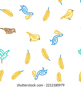 Bird Flying And Eggs In Nest vector seamless pattern thin line illustration