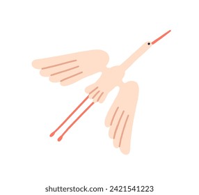 Bird flying. Feathered crane, heron in flight. Wild egret with long red beak and legs, flies with spreaded wings. Freedom concept. Flat graphic vector illustration isolated on white background