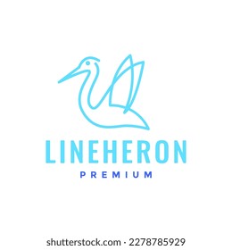 bird flying forest wildlife heron long beak line modern minimal logo design vector