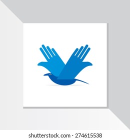 bird flying with hands concept 