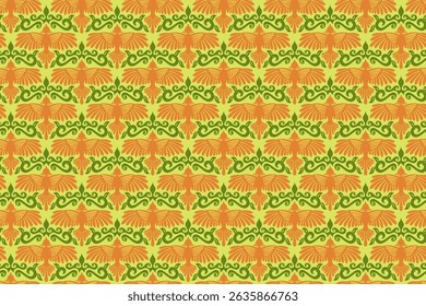 bird flying with leaves swirl colorful seamless pattern on green background. eagle fly with floral foliage swirl doodle ornament decoration background for beauty fashion merchandise