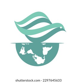 Bird flying logo with globe. World globe and bird logo concept.