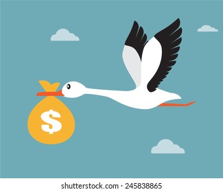 Bird flying with money bag in its beak