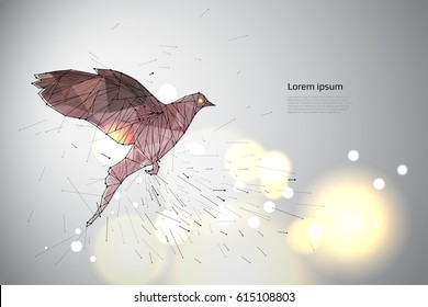 The bird flying with motion and effect. line dot design. vector illustration