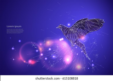 The bird flying with motion and effect. line dot design. vector illustration