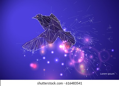 The bird flying with motion and effect. line dot design. vector illustration
