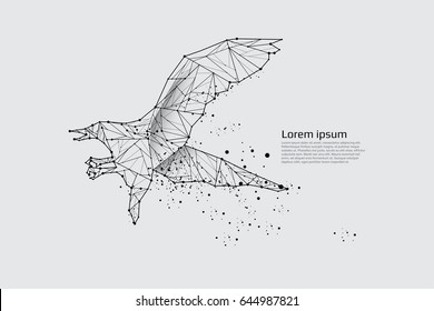 The bird flying with motion and effect. line dot design. vector illustration