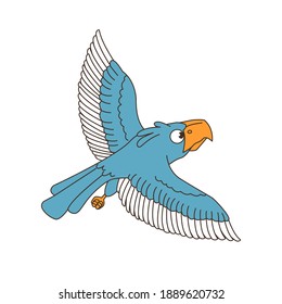 A Bird is flying. A bird is on a branch. Bird in flight isolated on a white background. EPS 10 Vector