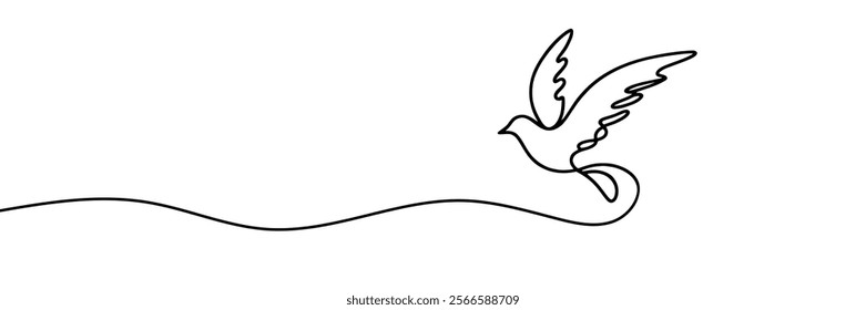 Bird flying one continuous line on white background. Vector illustration.