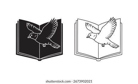 Bird flying from open book with transparent background