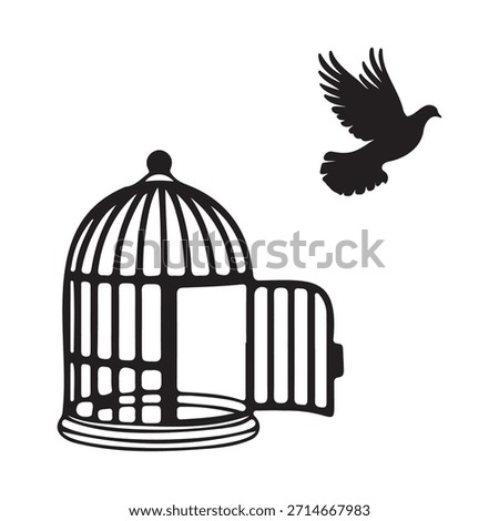 Bird Flying Out of Cage Freedom and Liberation Concept Illustration