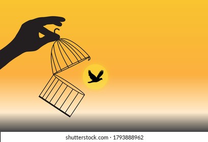Bird Flying Out of Cage,Freedom Concept,freeing Bird from cage,bird In cage Set Free,Freedom for animals. - Shutterstock ID 1793888962