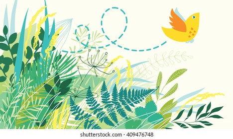 Bird flying out of grass