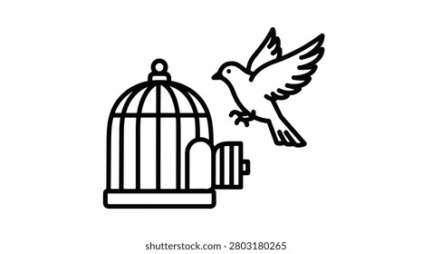 Bird flying out of open cage