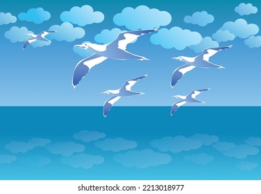 bird flying over the sea, vector illustration