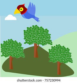 Bird flying over some trees