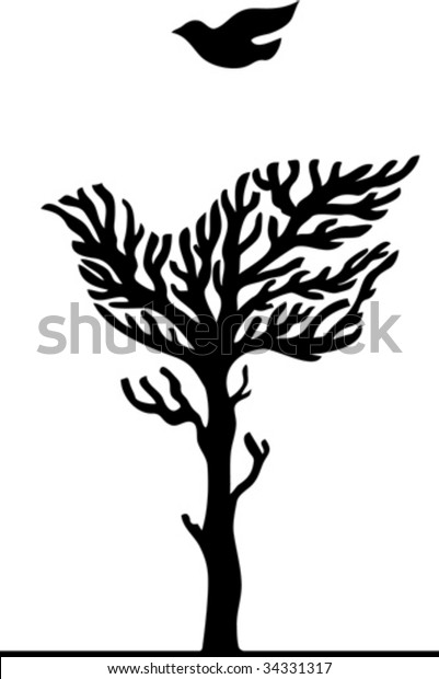 birds flying clipart black and white tree