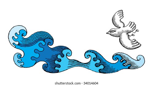 bird is flying over the wild sea