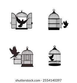 Bird flying pigeons birdcage vector silhouette collection