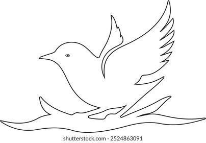  Ein Vogel mit fliegender Pose auf einem Baumzweig in einer charmanten Strichzeichnung.