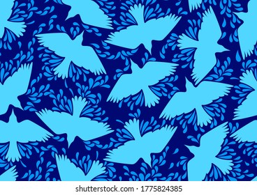 bird flying seamless pattern, african fashion, picture art and abstract background.