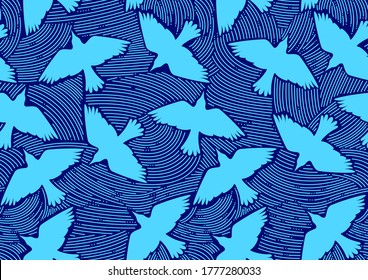 bird flying seamless pattern, african fashion, picture art and abstract background.